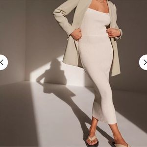 Missguided re_styld cream ribbed strappy midaxi dress